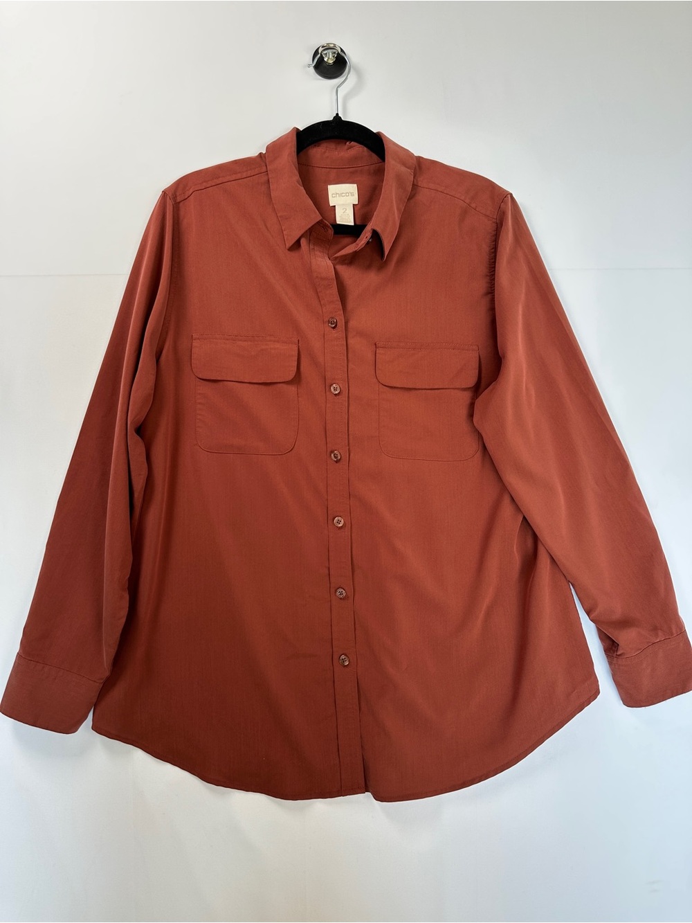 Chico’s Terracotta Modal Blend Button Front Shirt Utility Blouse L 12